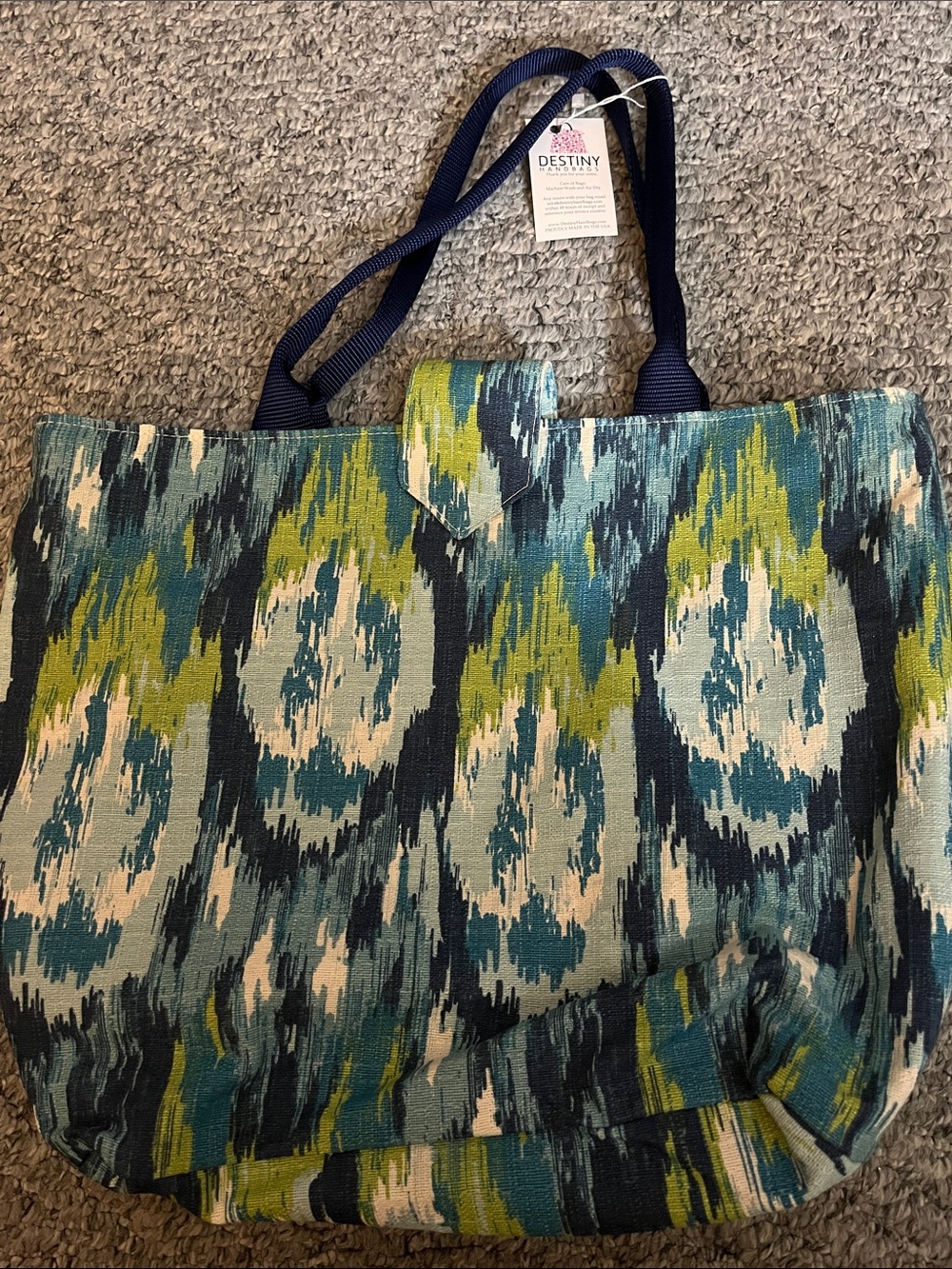 Blue-Green Patterned Tote Bag Destiny Handbags Smoke Free